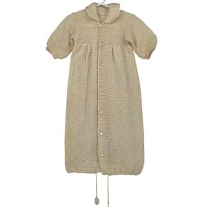 Vintage Matsuya Ginza Tokyo Knit Baby Sleeping Sack Button Up Half Sleeve Yellow